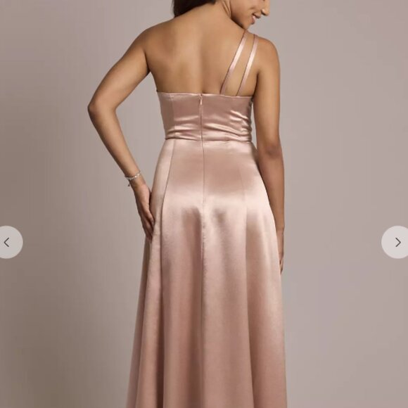 Burnt Orange / Cinnamon Luxe Charmeuse One-Shoulder Dress - STYLE # F20785 - Picture 5 of 5